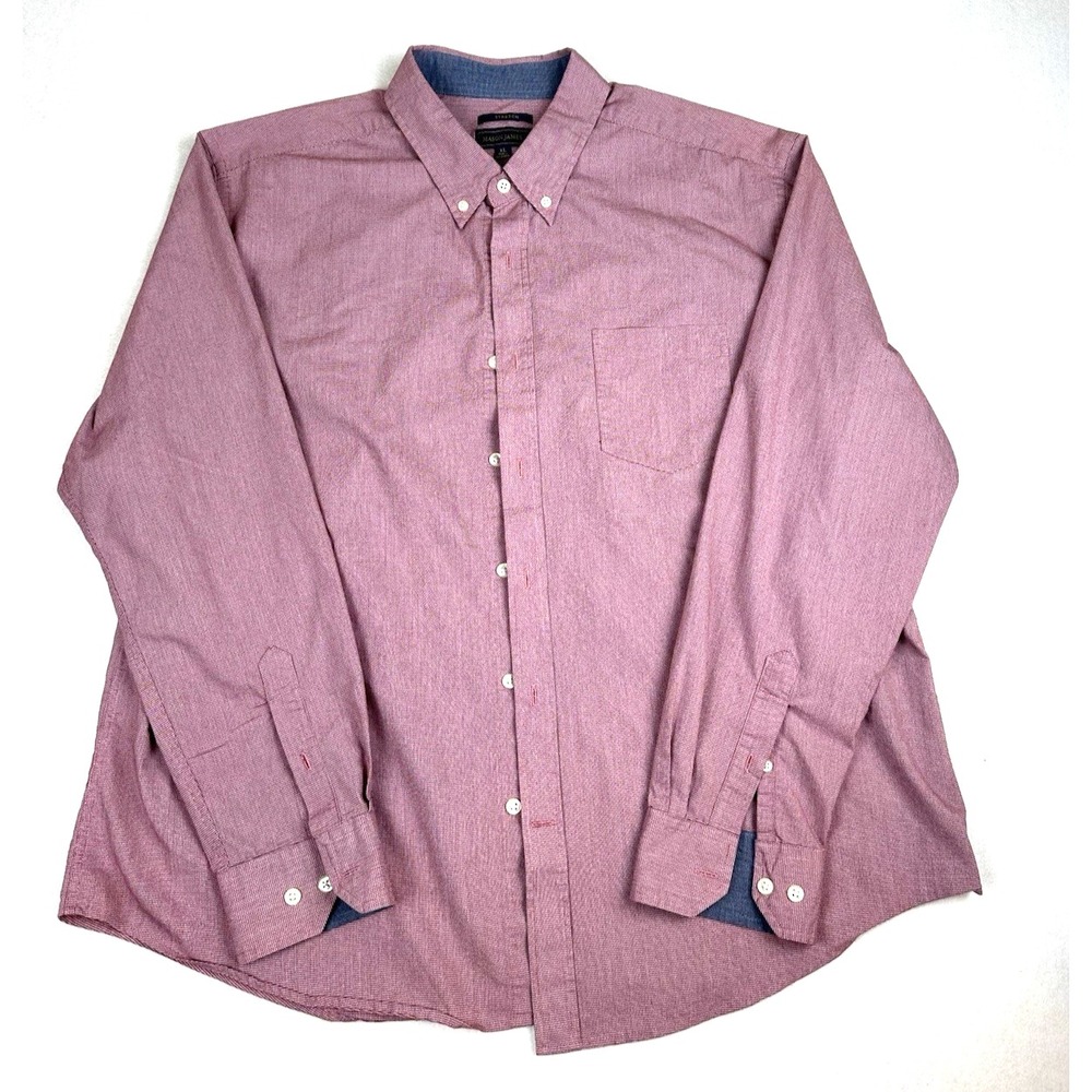 Mason James Micro-Check Long Button Down Red White Stretch Size XL